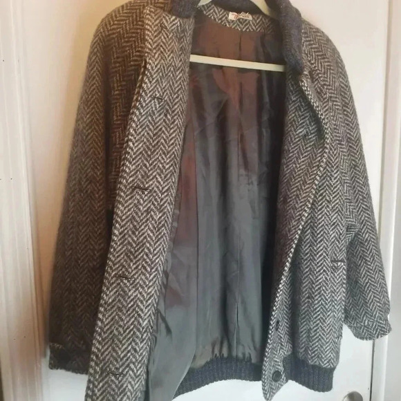 Talbots Vintage Women's Wool Herringbone Grey Bomber Jacket  Sz 11/12 - Picture 12 of 15